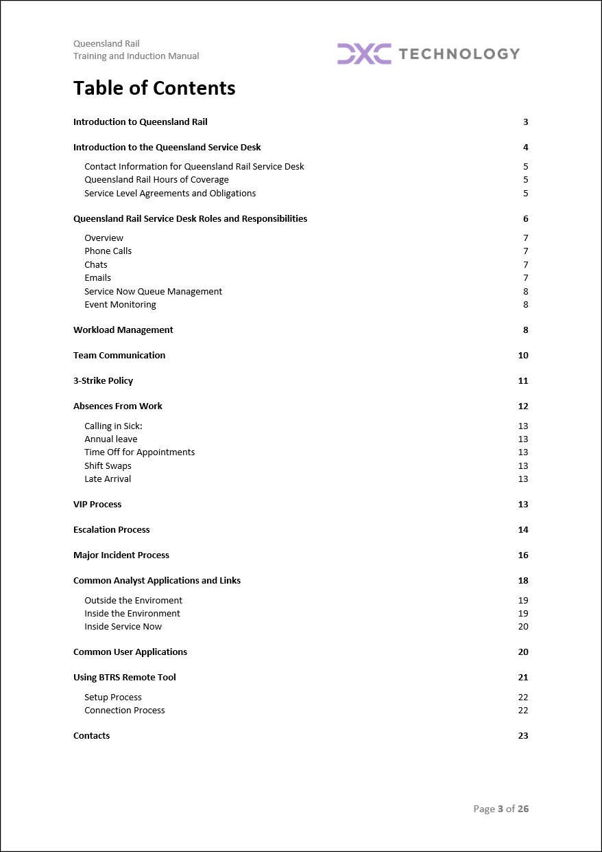Onboarding Manual Table of Contents
